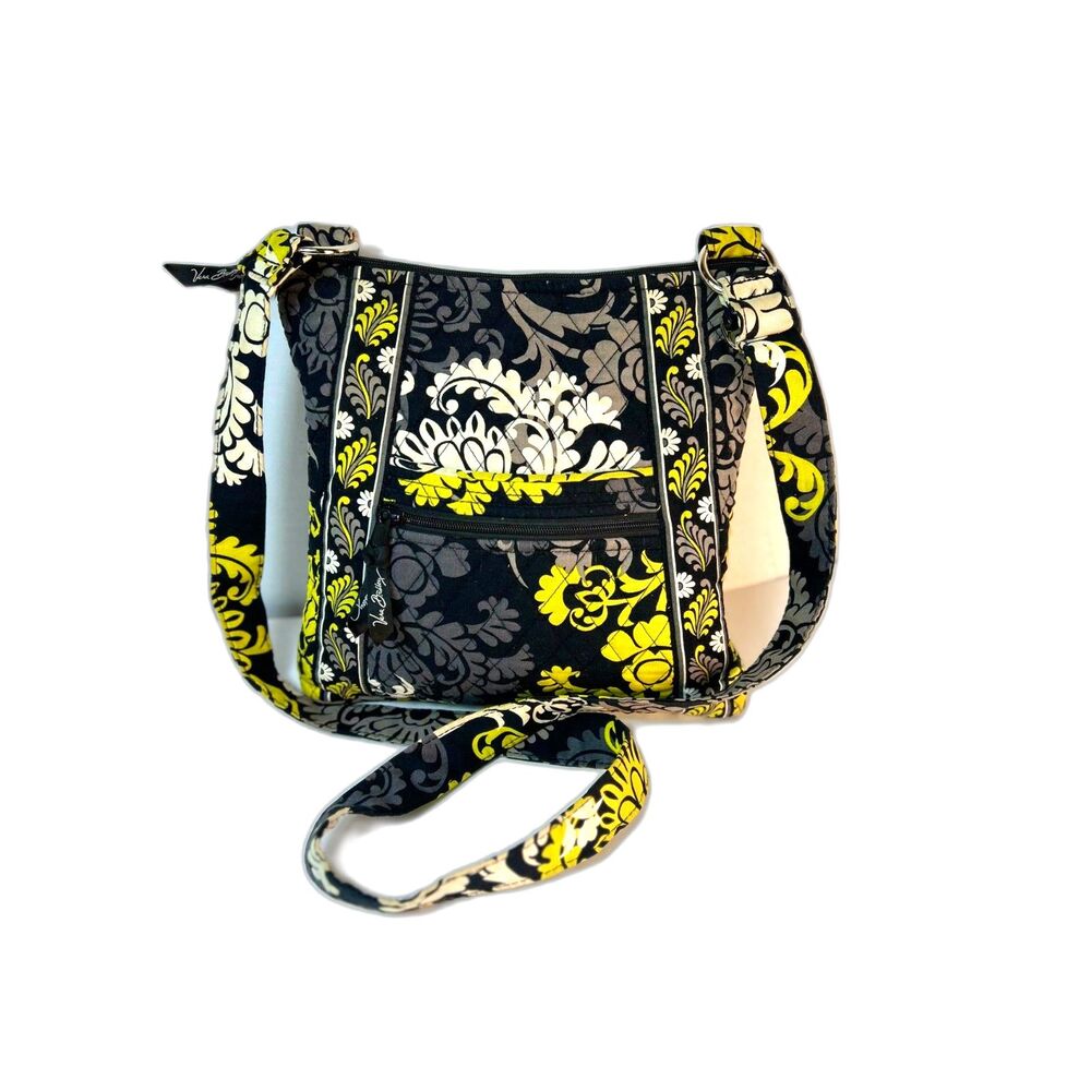 Vera Bradley Baroque Black Lime Leaf Cotton Quilted Hipster Crossbody Bag